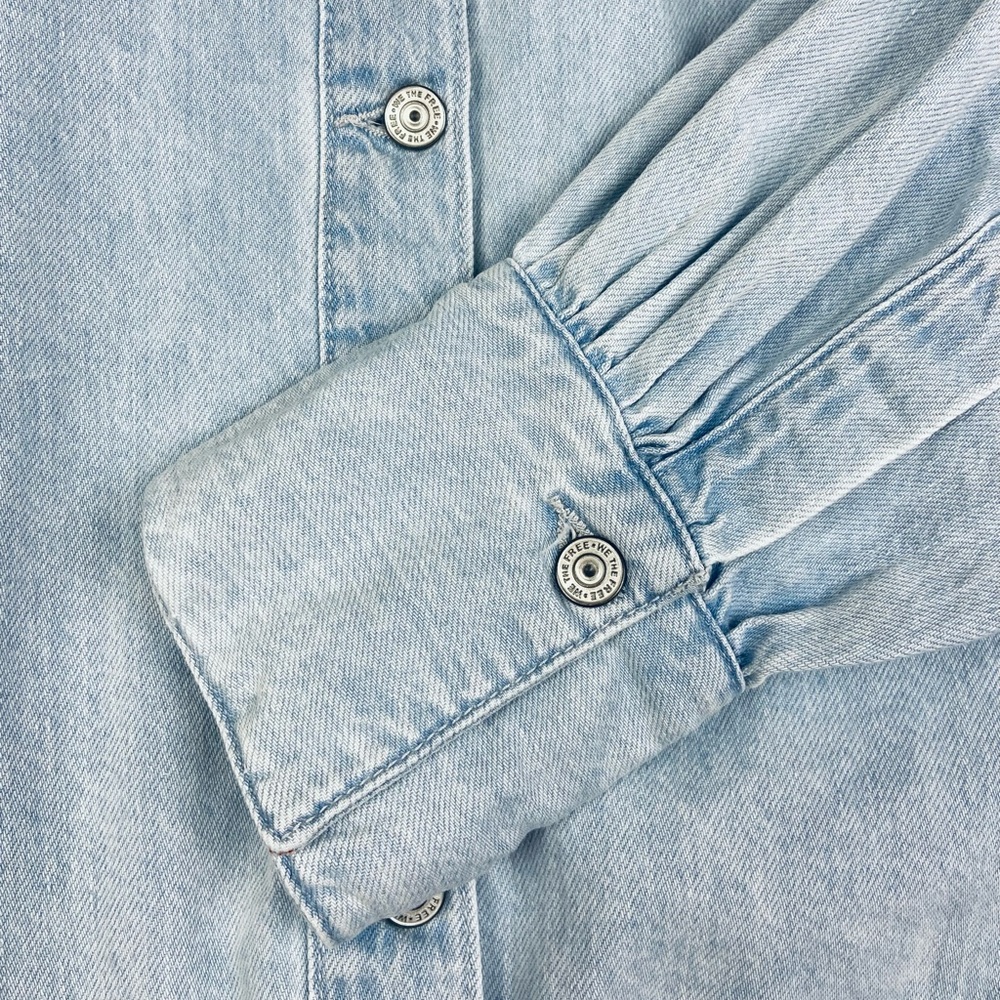 Free People Light Wash Blue Oversized Button-Down Shirt - Picture 9 of 15
